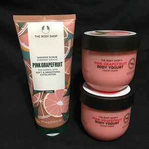 The Body Shop Pink Grapefruit shower scrub + 2 Pink Grapefruit body yogurts
